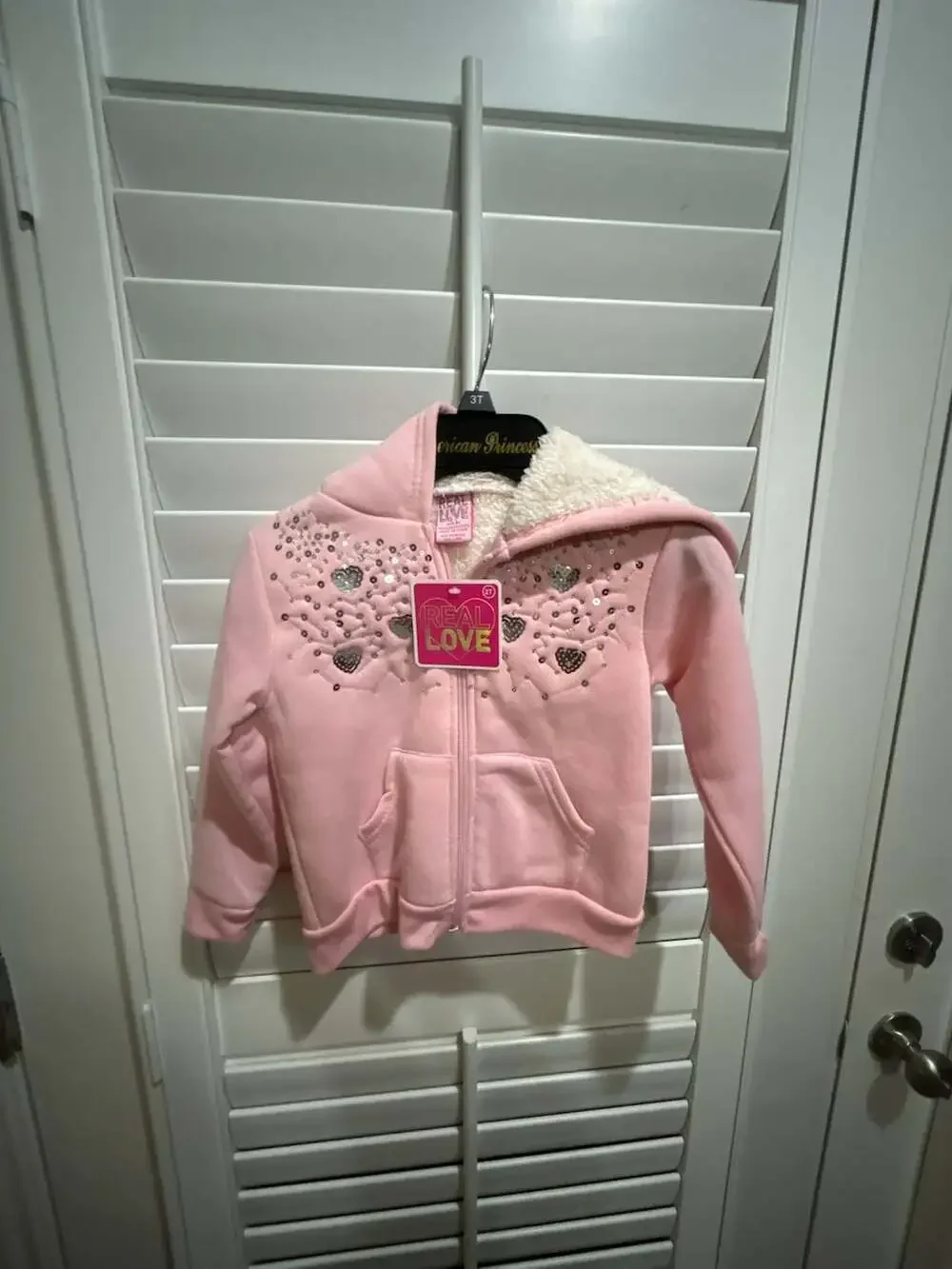 Real Love Sequin Heart Zip-Up Hoodie Size 2T Pink Sherpa Lined